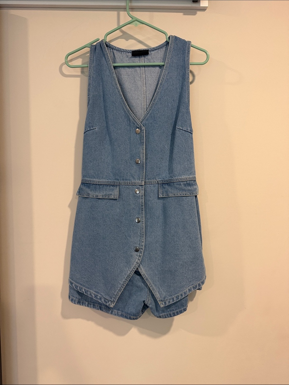 Light Wash Denim Button Romper